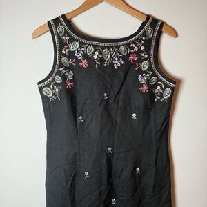 Jennifer Eden Black Maxi Dress with Floral Embroidery, Size 6